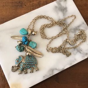 Elephant Pendant Turquoise + Gold Chain Necklace
